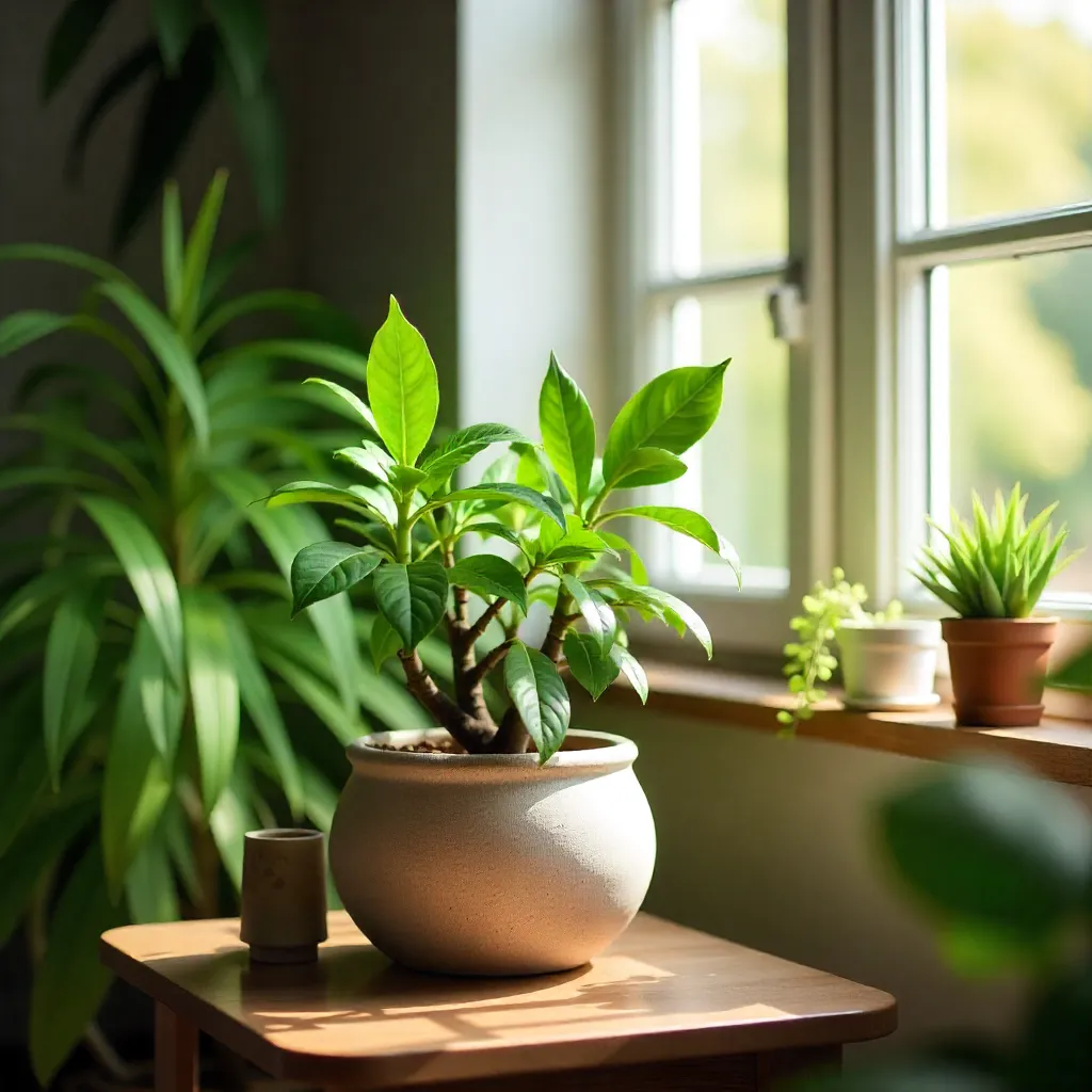 Morning plant care routine in natural light